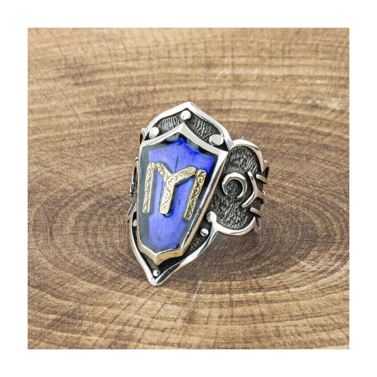 

925 Sterling Silver Blue Enamel Ottoman Family Thumb Design Men's Ring Exclusive Chic Accessory for Men Special Ring