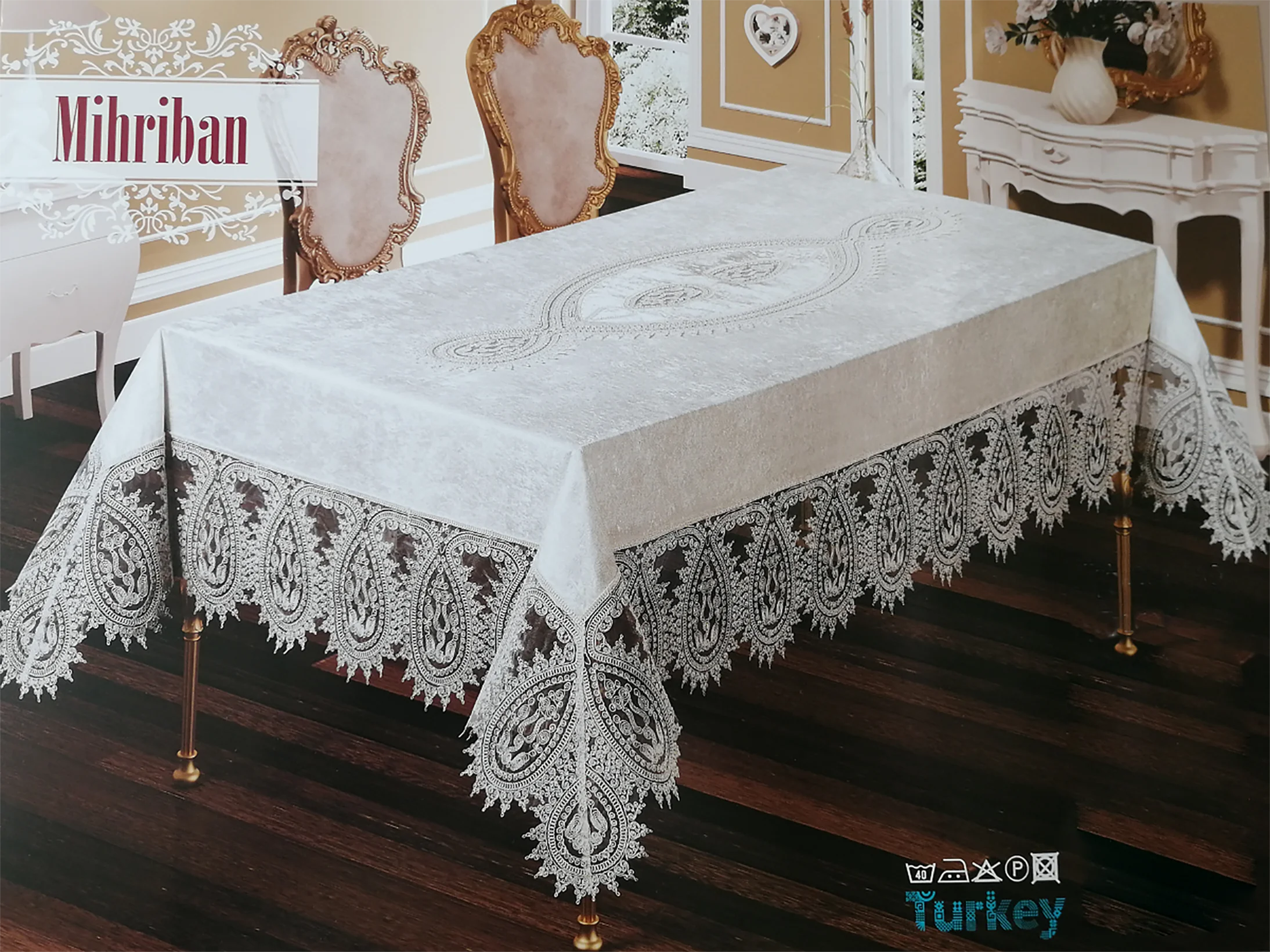 Mihriban Velvet Fabric French Guipure Luxury Table Cloth Party Special Occasion Home Decor Rectangle Dining Hotel Wedding