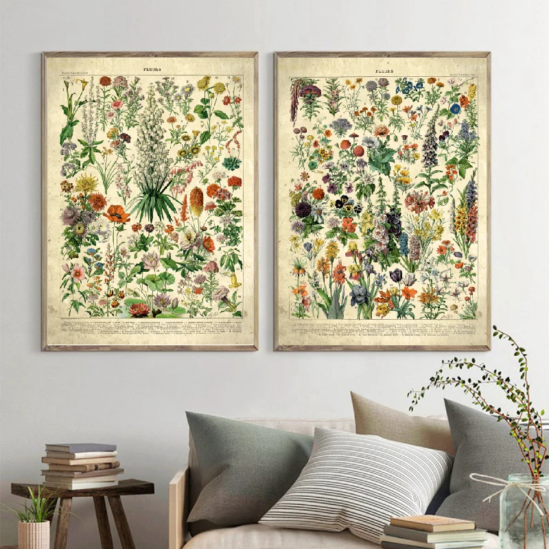 French Flowers Fleurs Vintage Posters and Prints Botanical Retro Wall Art Canvas Painting Pictures for Living Room Home Decor