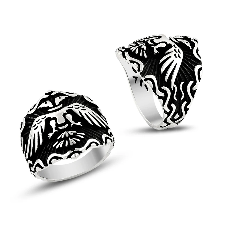 925 Silver Two Head Eagle Albanian Rings for Men