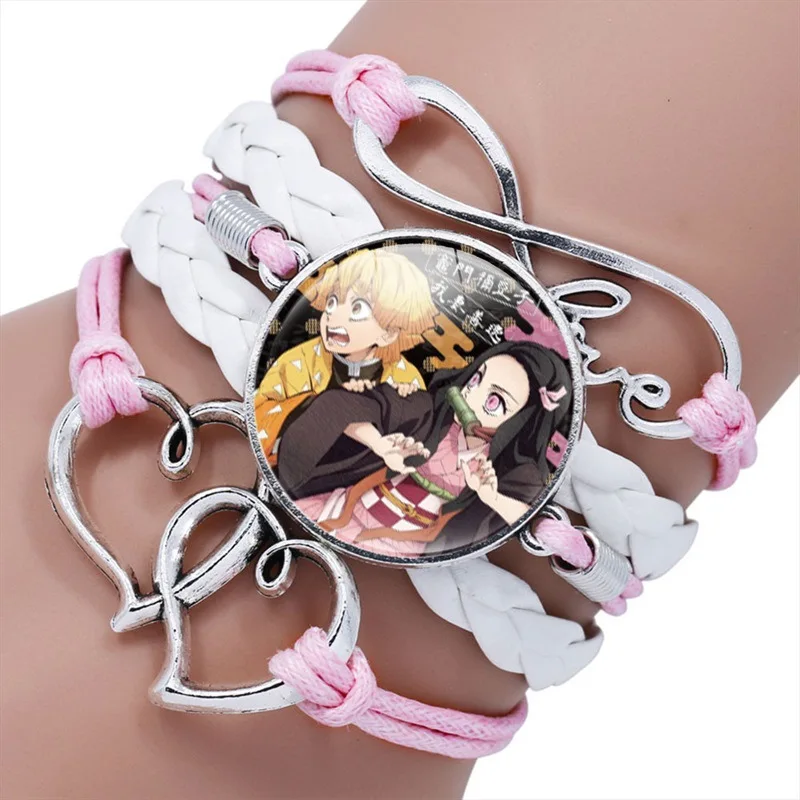 Anime Demon Slayer Braided Bracelet Cosplay Prop Kamado Tanjirou Nezuko Figure Couple Bracelets Jewels Gifts for Kids Boys Girls