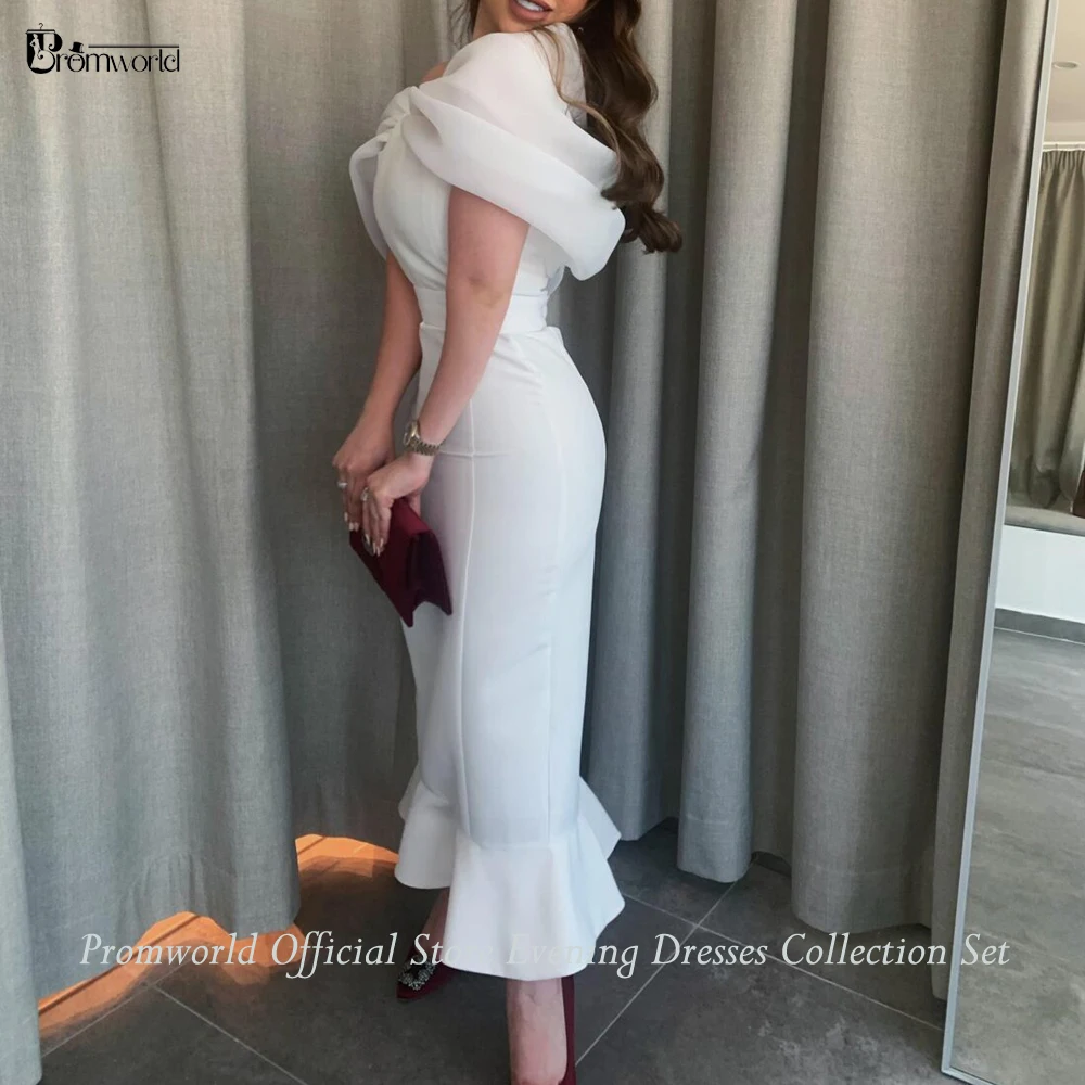 Elegante Weiße Meerjungfrau Abendkleider 2023 Mantel Organza Bogen Bodycon Dame Ankle Länge Prom Kleider für Frauen Partei Tragen Formale