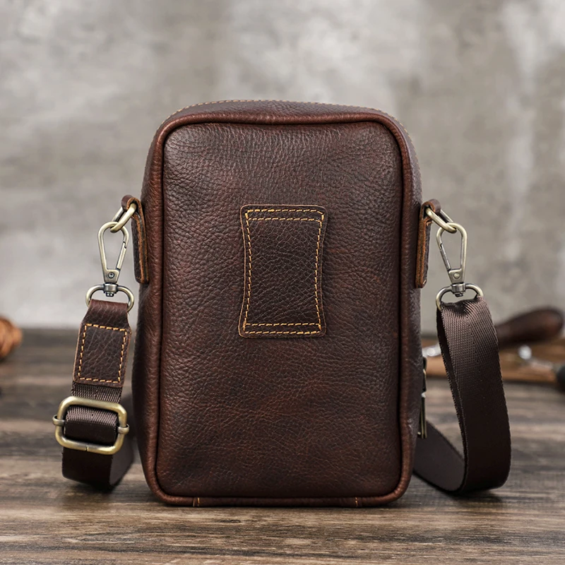 CONTACT\'S Genuine Leather Men‘s Small Messenger Bag Casual Crossbody Shoulder Bag with Cell Phone Pocket Travel Waist Pack Bag