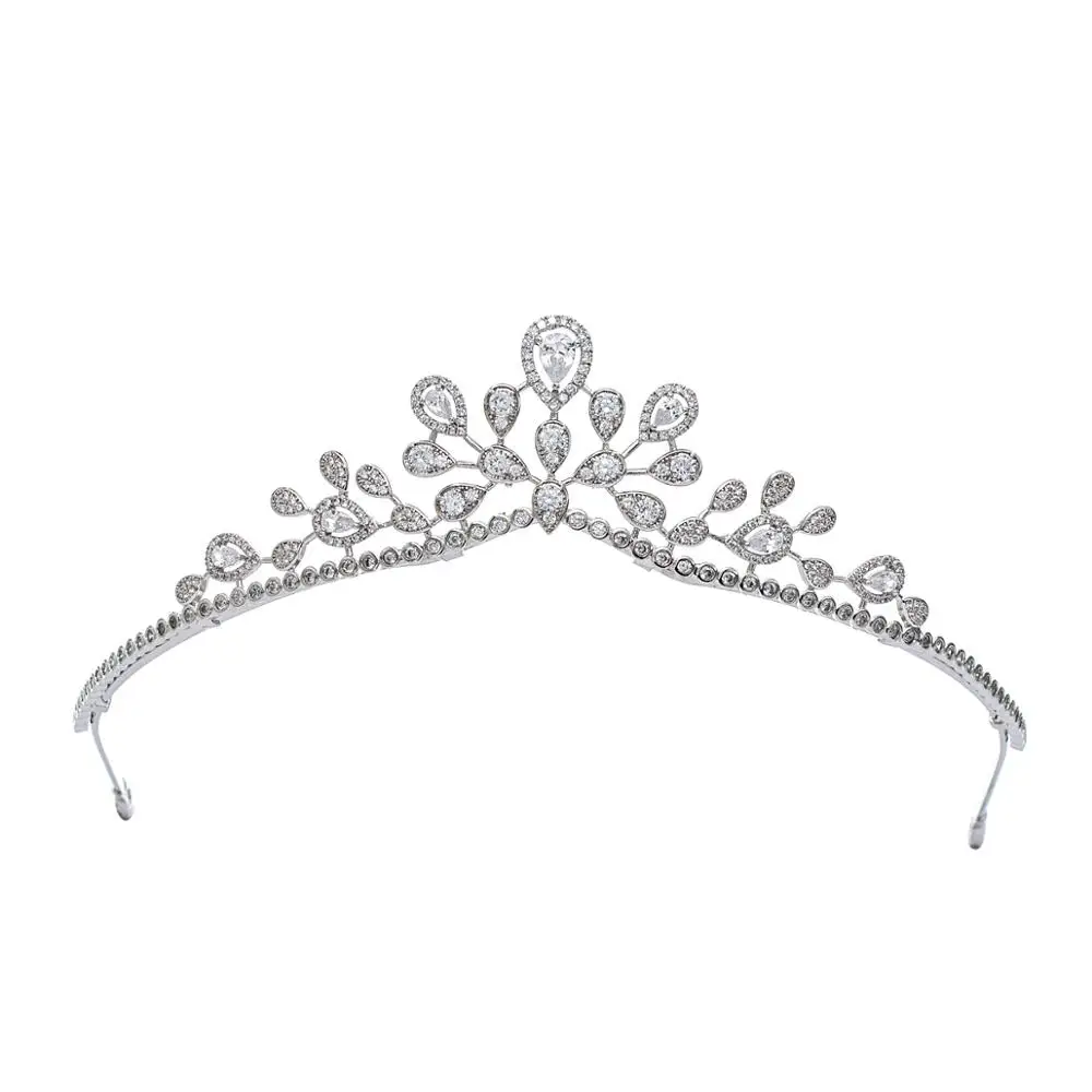 Korean Style Simple Sweet Cubic Zirconia Princess Tiara Diadem Bridal Wedding Hair Jewelry Accessories Hairpieces CH10343