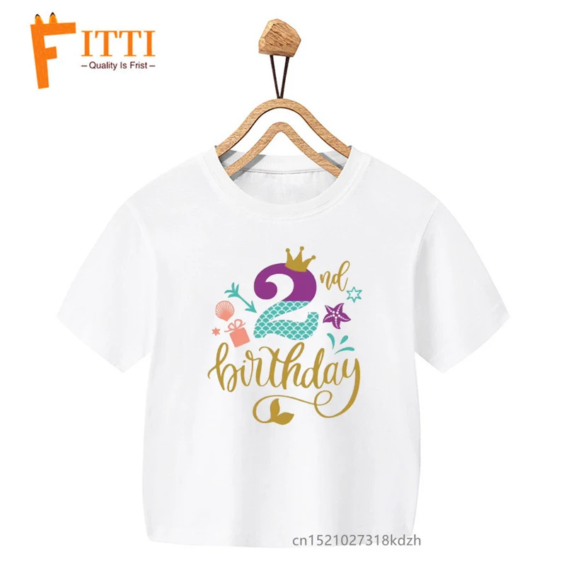 Mermaid Tail Birthday numbers Flower Print Girl White T-shirt Kid Summer Kawaii Funny Clothes Little Baby Y2K Clothes,Drop Ship