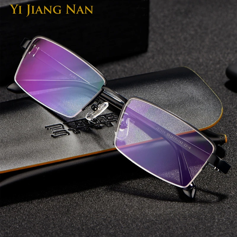 

Men Top Quality Titanium Spectacle Gafas Ultralight Oculos Optical Semi Rim Glasses Frame Prescription Eyeglasses Male Eyewear