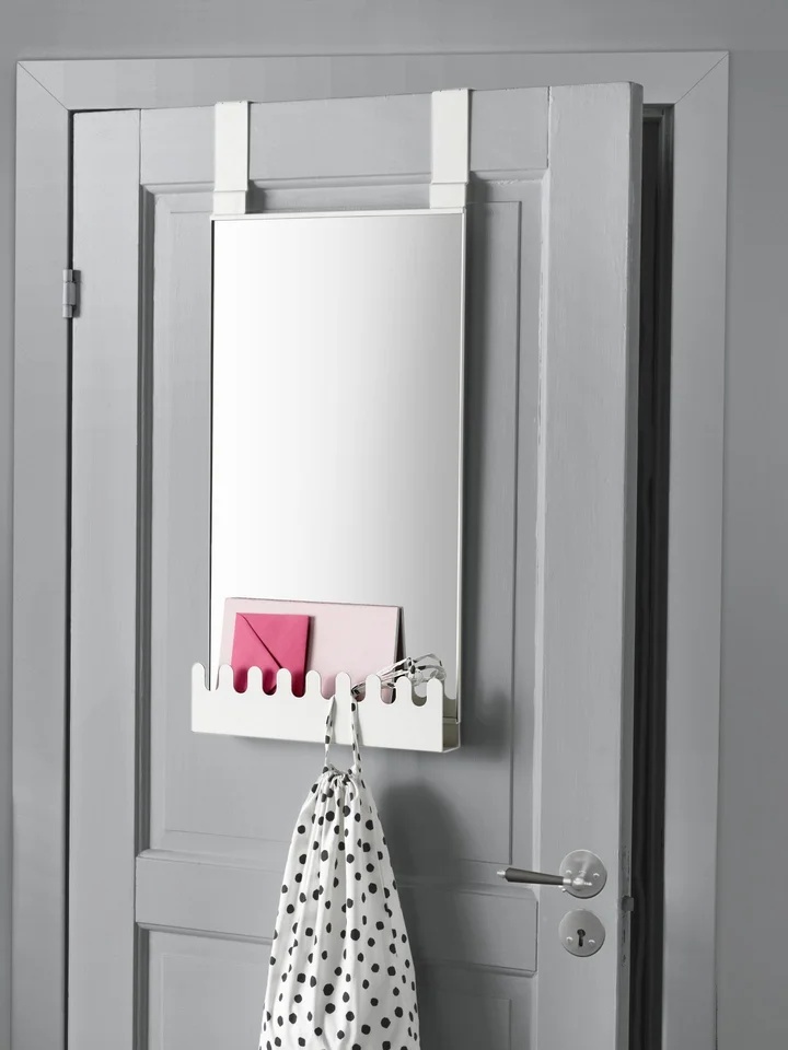 Garnes door mirror with hooks and shelf, color white (Ikea