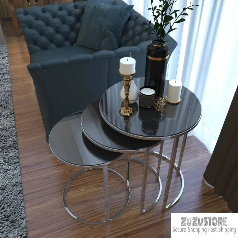 Mirror Silver Metal Zigon Coffee Table Table Decorative Ornament