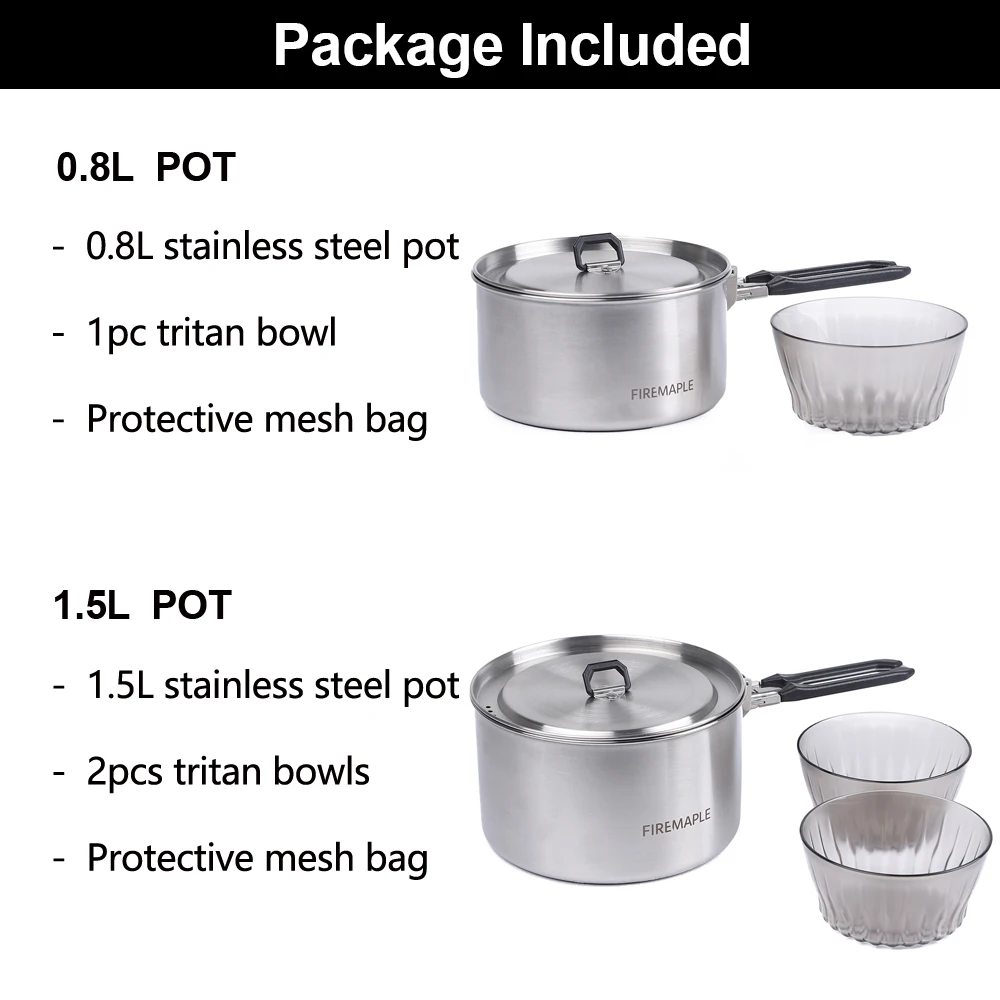 Feuer Maple Camping Kochgeschirr Wandern Antarcti Edelstahl Topf Außen Camp Kochen Set 0,8 L-1,5 L Compact Faltbare töpfe – Detail 3