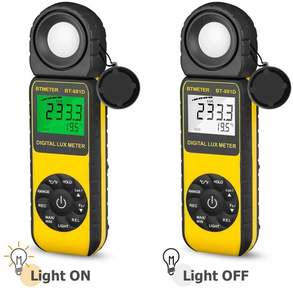 BTMETER BT-881E Digital Illuminance/Light Meter,Handheld Ambient Temperature Measurer with Range up to 300,000 Lux Luxmeter