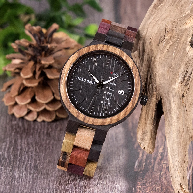 BOBO BIRD-Reloj de pulsera de cuarzo para hombre, cronógrafo de madera colorido, resistente al agua, personalizado