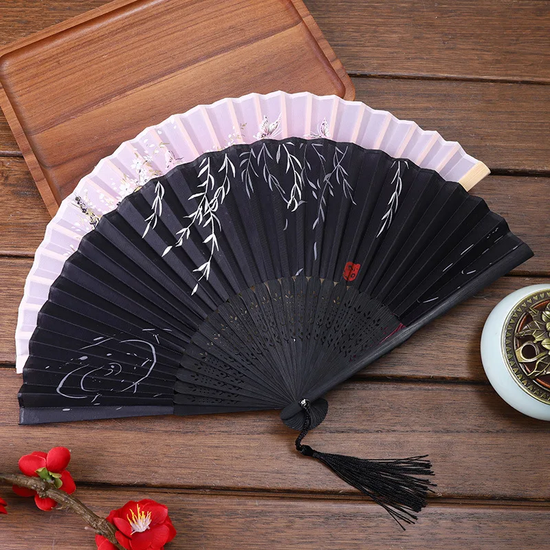 Vintage Silk Fan Dance Folding Fan Bamboo Hand Held Fan Wedding Party Favor Home Decoration Ornaments