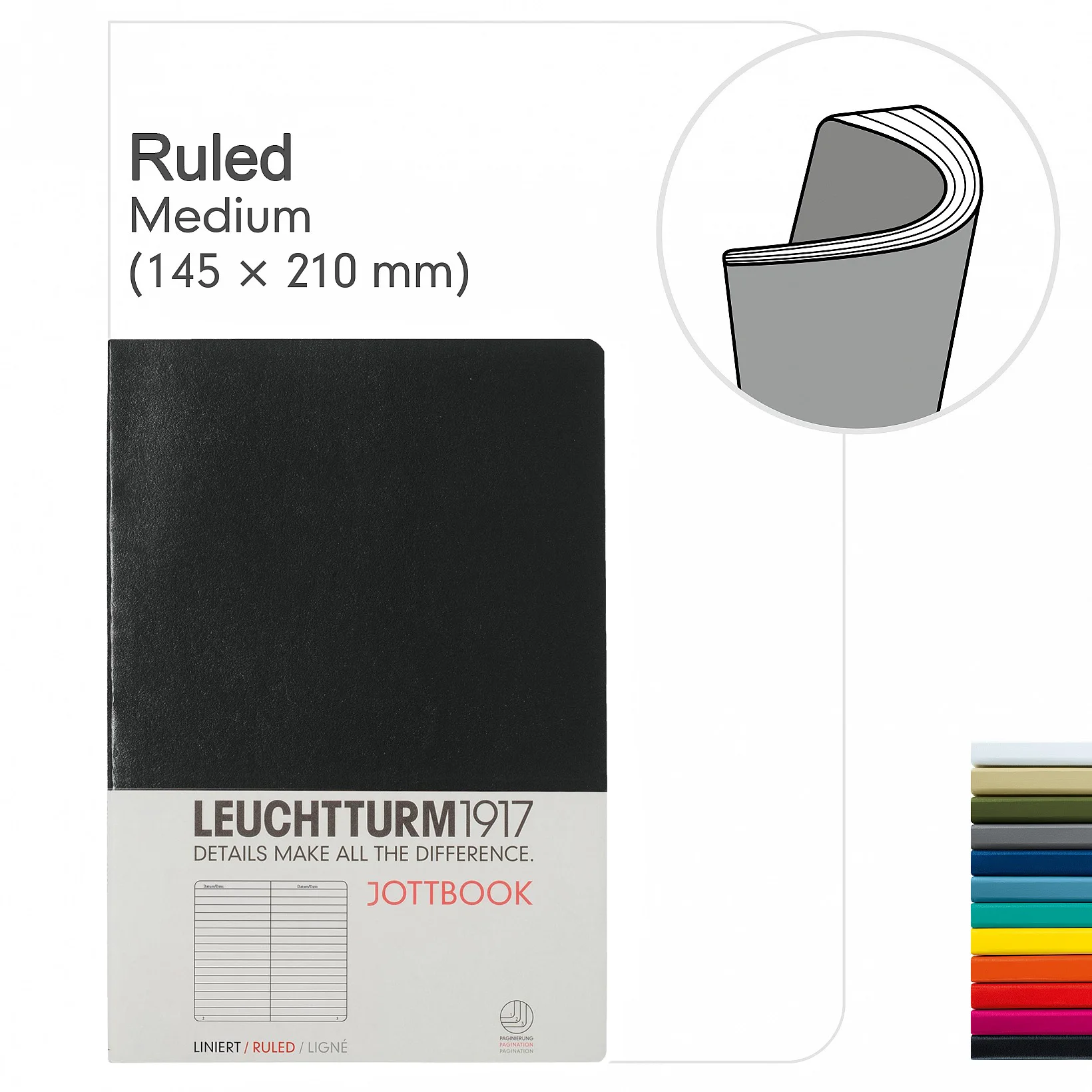 Leuchtturm1917 Jottbook, Medium (A5), Soft Cover, 60 Numbered Pages - Ruled