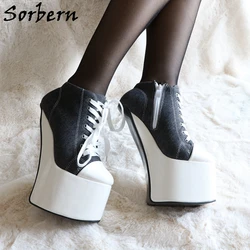 Sorbern Black Xdresser scarpa con pompa in tela scarpa con plateau spessa senza tacco caviglia Fetish alto tacco alto scarpa Drag Queen in bianco e nero