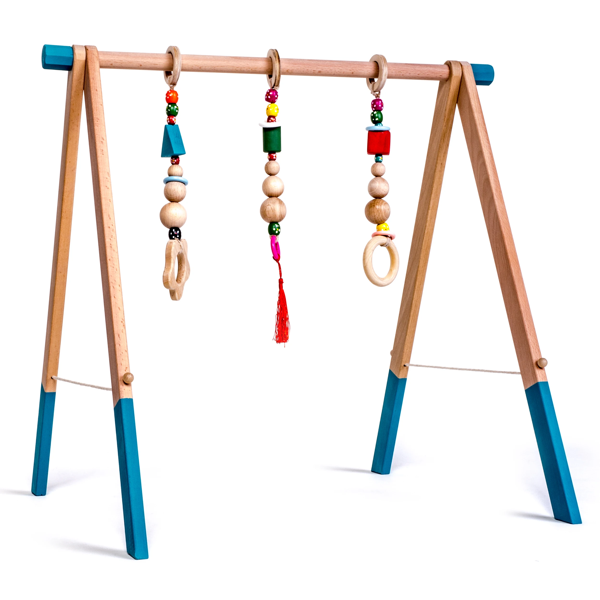 INGODI Wooden Mobile Baby Play Gym Toy Activity Set, Handmade Natural Wood Play Gym for Babies