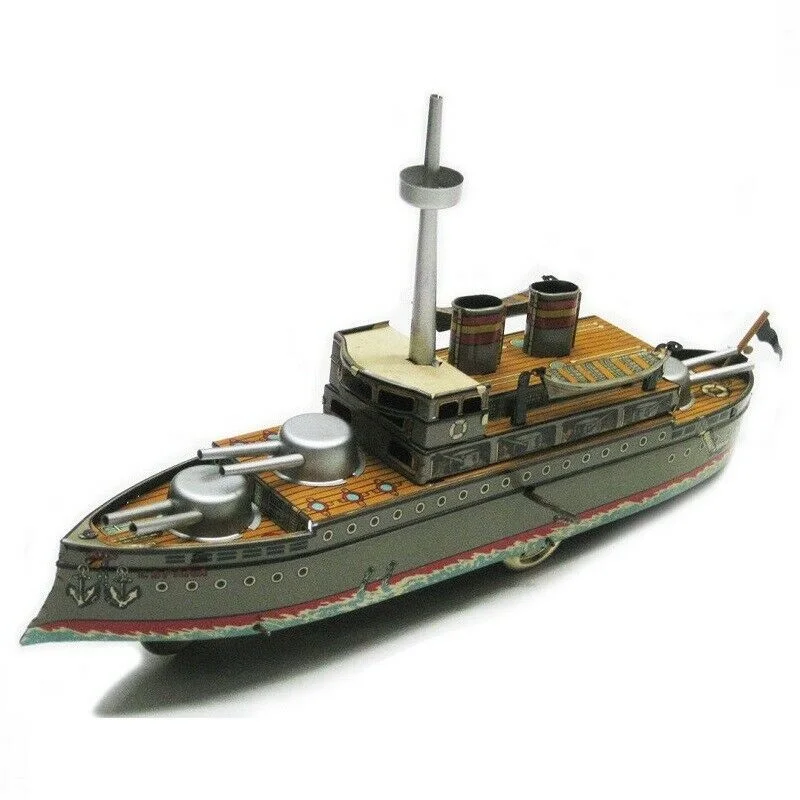 PAYÁ, Spain 1910 Cruiser War Ship, Reproduction Classic Antique Vintage Tin Collectible Toy, Approx. 20 Cms., Clockwork Mechanism, Original Cardboard Packaging Box, Very Decorative