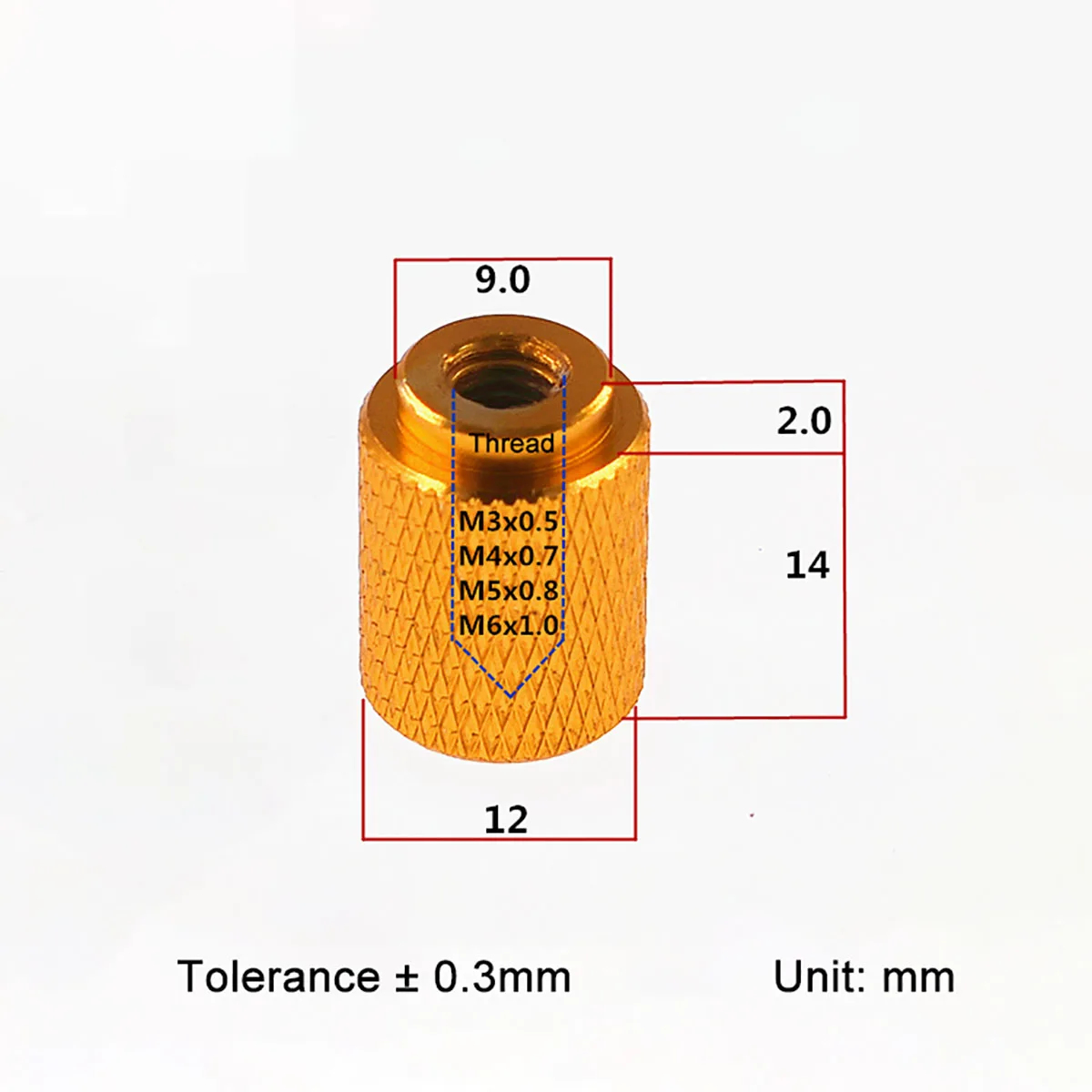 Tuercas de pulgar moleteadas de aluminio anodizado, agujero ciego, ajuste Manual extendido, M3, M4, M5, M6, 2 uds.