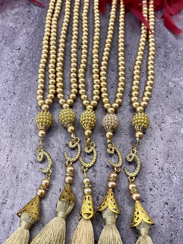 Tasbeeh 30 Pcs SET White Gold Tasbih Pearl Prayer Tesbih Islamic Wedding Henna Eid Gifts Ameen Mubarek Muslim Favors 99 Beads
