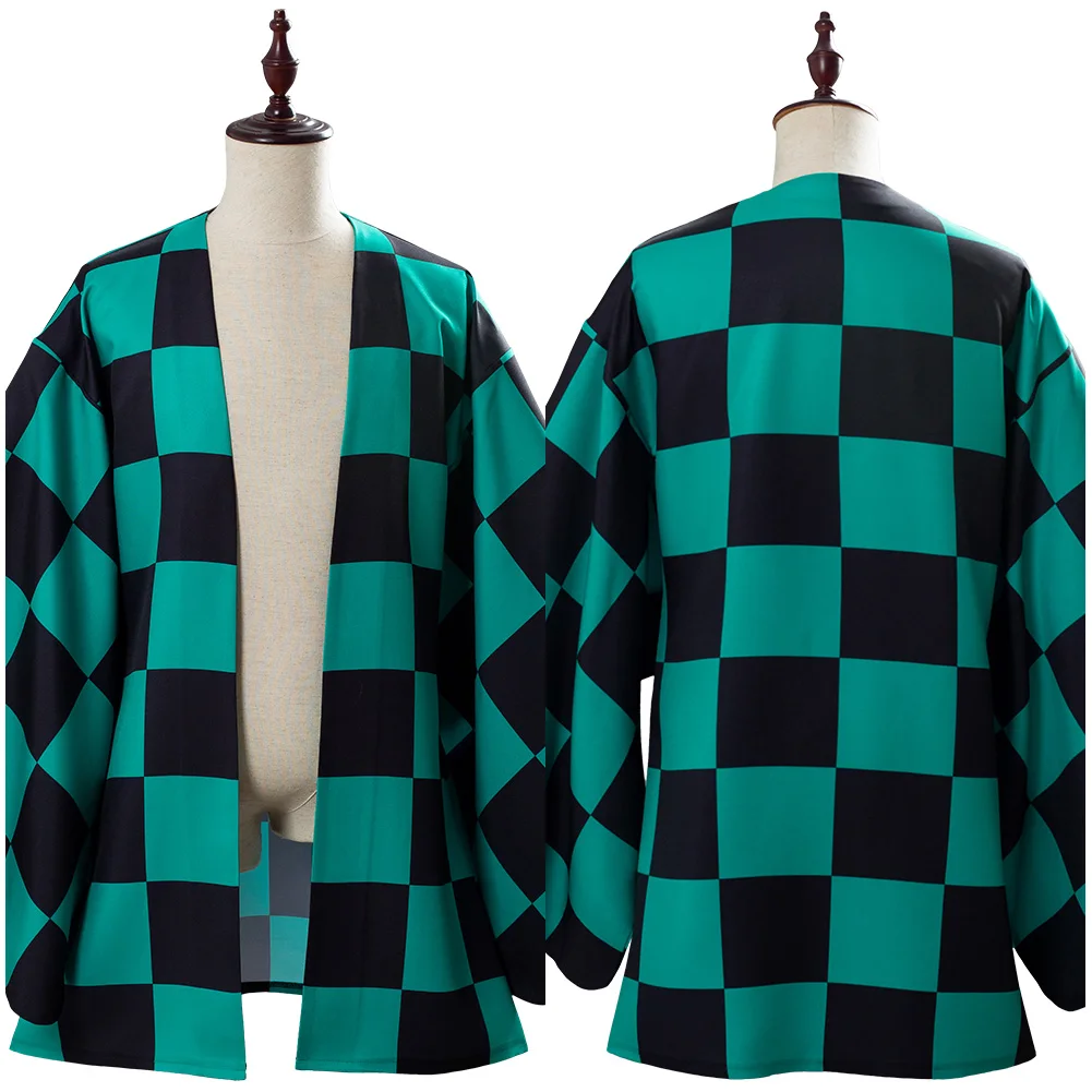 Anime Kostuum Tanjirou/Tanjiro Kamado Cosplay Greeen Kimono Jas Voor Volwassen Mannen