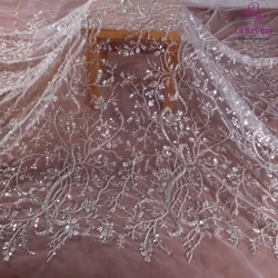 La Belleza 2021 fashion bridal lace,Silver lace fabric,silver beading wedding dress lace fabric 51'' width 1 yard