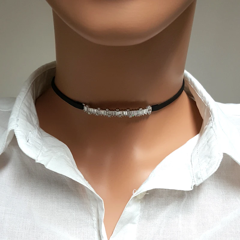 Silver Baquette Choker Necklace Choker for Women 925 Sterling Silver Made in TURKEY