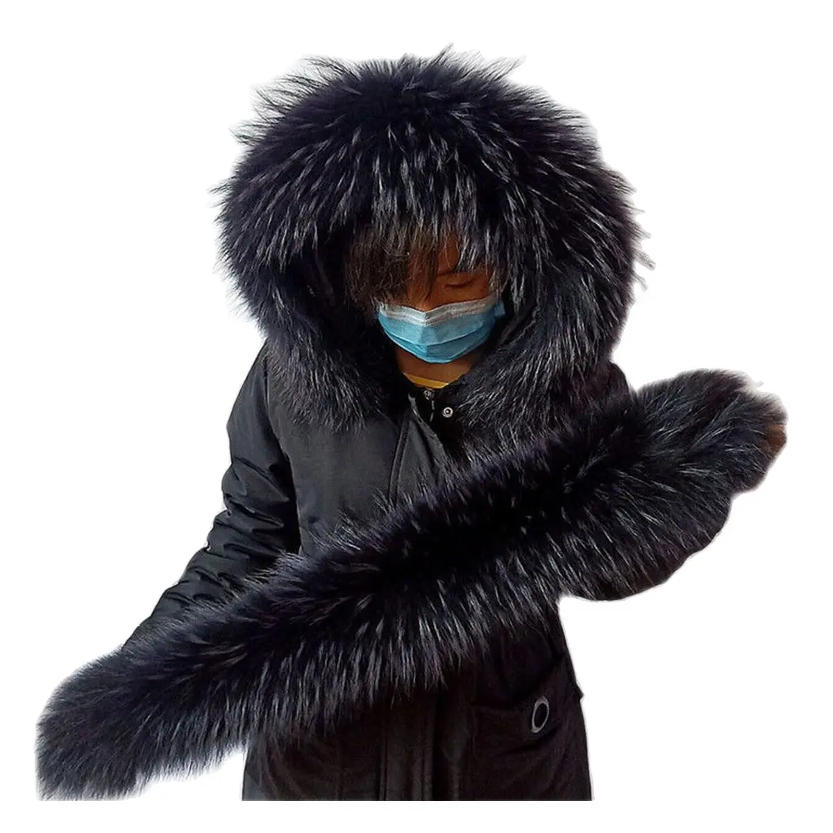 

Natural Fur Coat fur collar Real raccoon Fur female Luxury Winter Warm Fur Scarf male Leather Collar