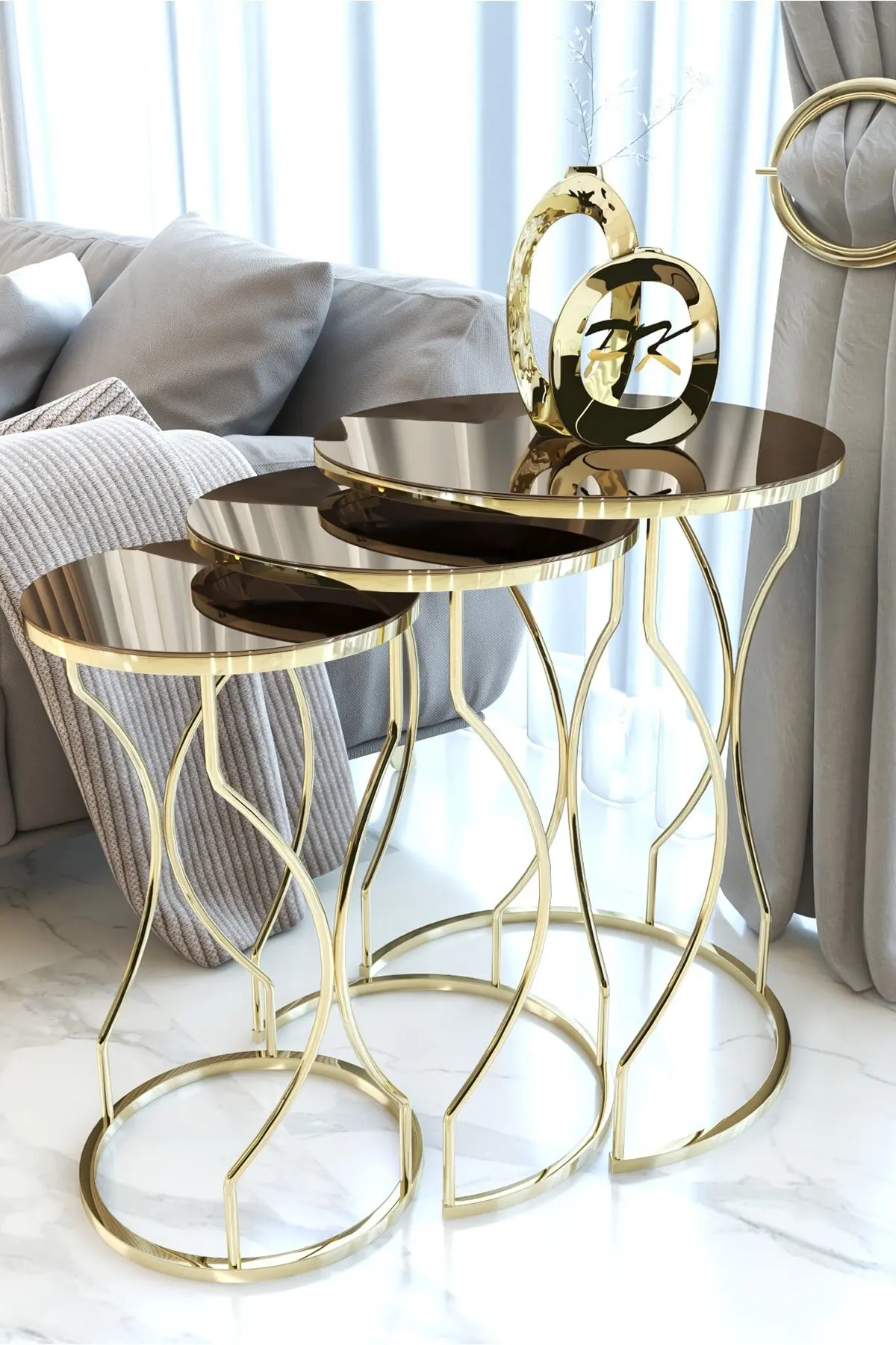 Nesting Table 3 Pieces Gold Legs Decorative Living Room Kitchen Home Furniture Coffee Table Decor Accessory Modern