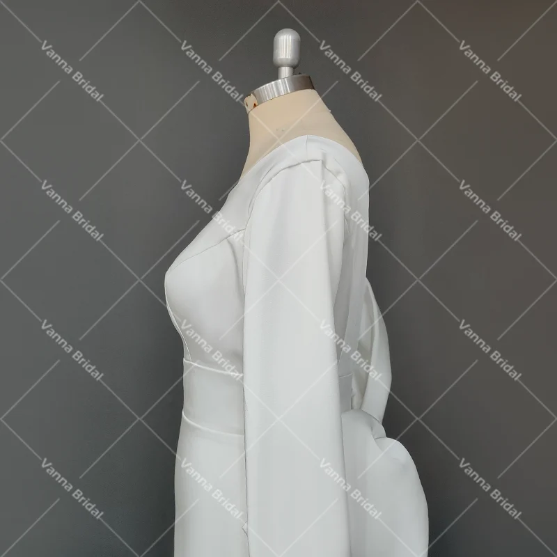 Scoop neck cetim sem costas vestidos de noiva simples elegante feito sob encomenda sereia mangas compridas grande arco catedral vestido de casamento