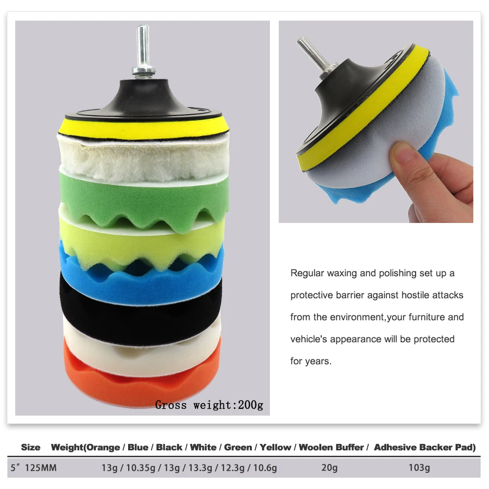 Set di spugne per lucidatura da 9 pezzi Set di tamponi per lucidatura per Auto da 3/5/6/7 pollici ceratura per lucidatura automatica con adattatore per trapano M14 per strumenti di pulizia Auto