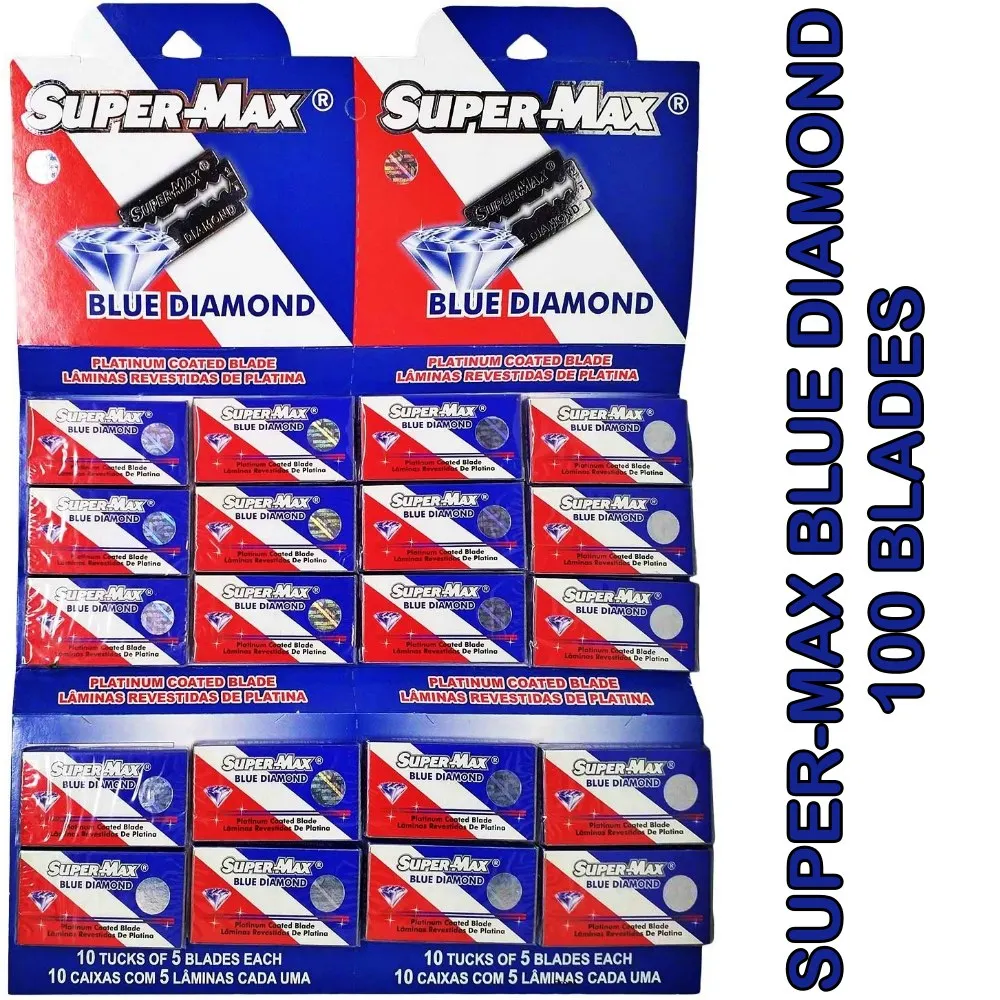 Super Max Blue Diamond Platinum Coated Double Edge Razor Blades 100 PCS SuperMax