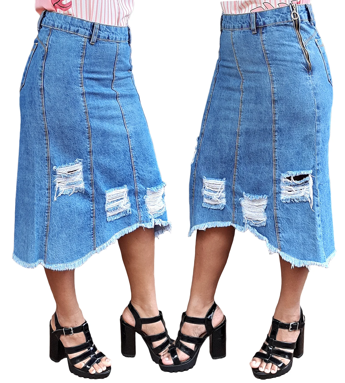 Kit 2 Women's Jeans Skirt Evangelical Fashion Evasê Premiun manufactures wholesale resale