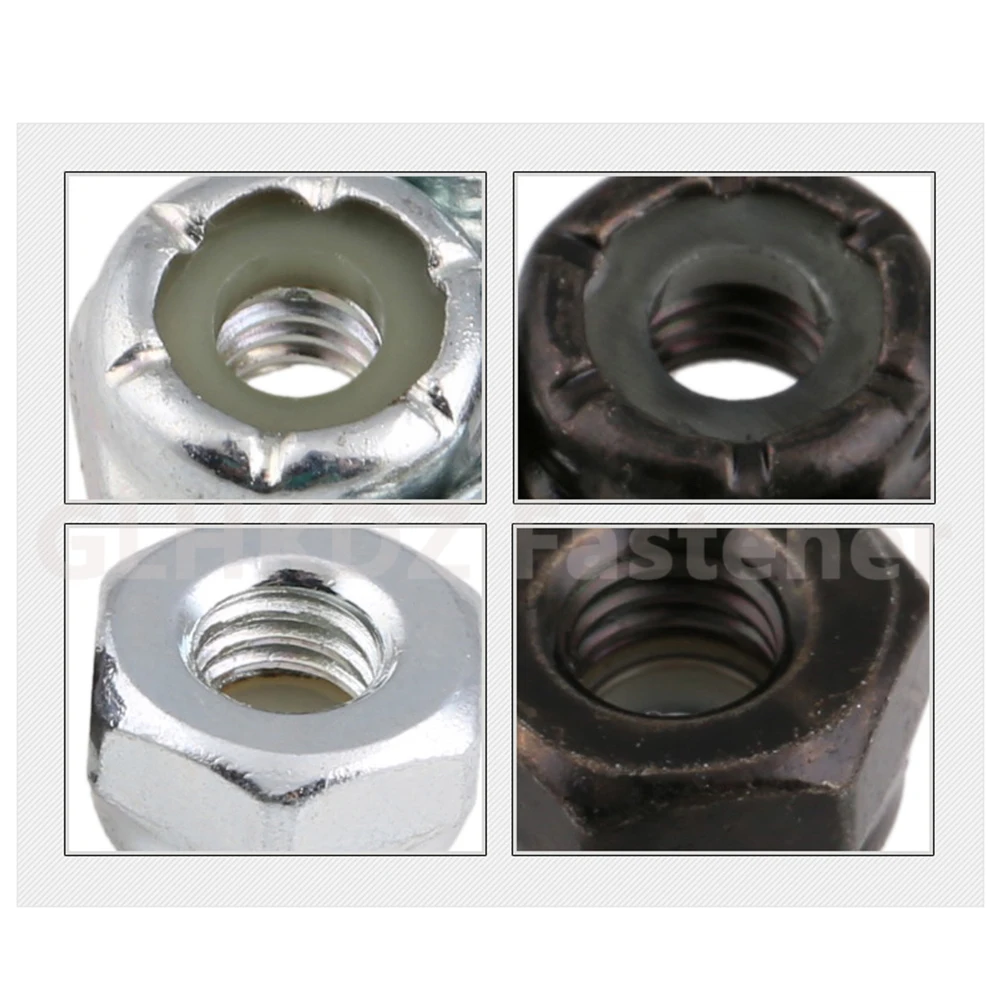 20pc UNC #4-40 #6-32 #8-32 #10-24 Hexagon Nylon Insert Lock Nut Self-locking Hex Nyloc Nut Black/Bright Zinc Plated Carbon Steel