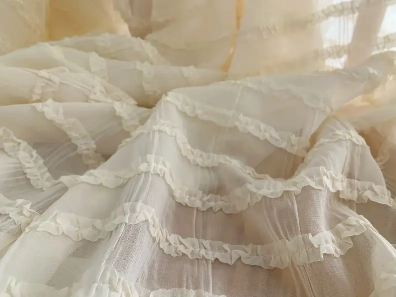 1 yard Ivory Creased Chiffon Fabric With Ruffles Chiffon Fabric With Frills For Dress Couture Costume