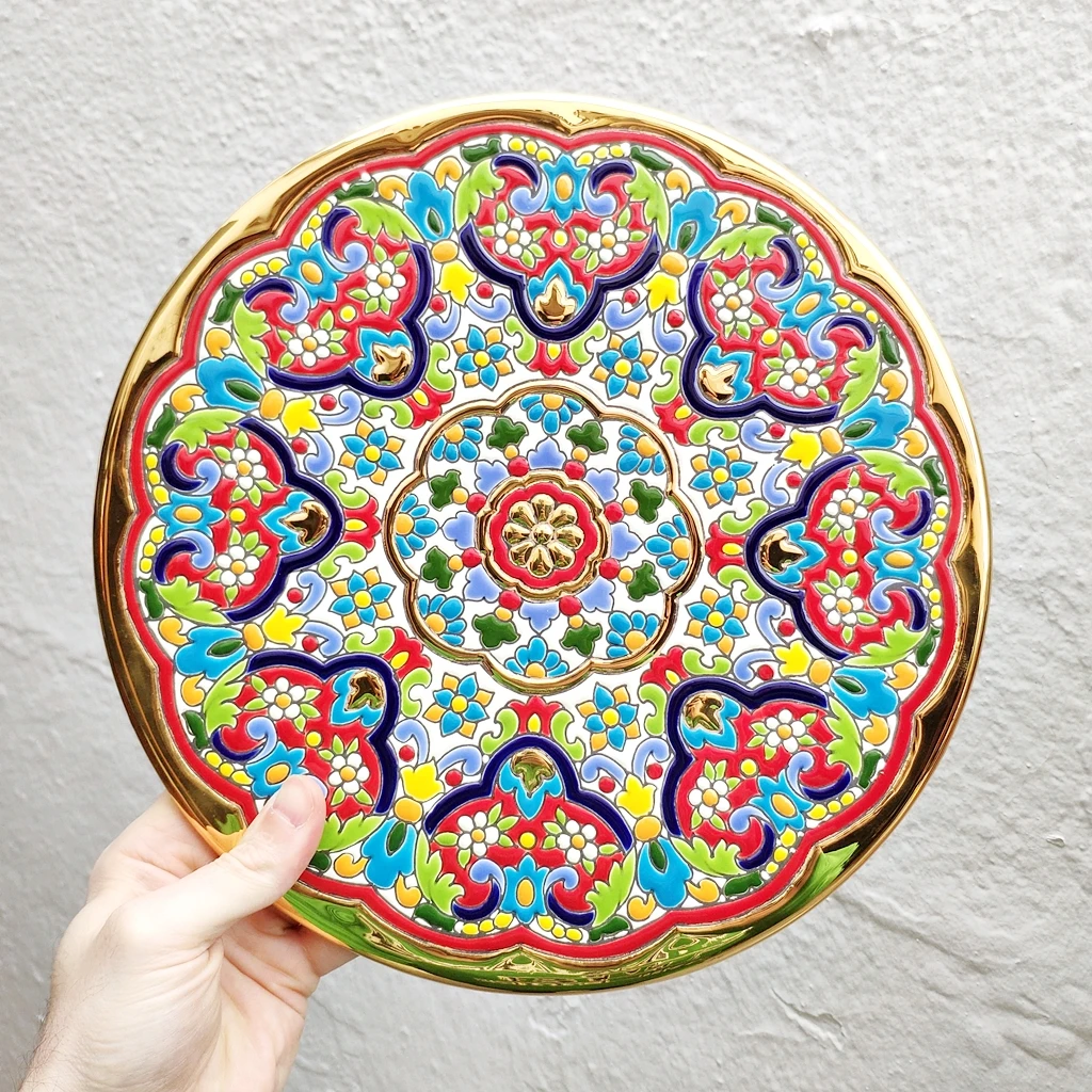 Ceramic dish 29 cm/11,4 inch diameter-Spanish-handmade glazed ceramic-made in Spain 24 k gold-ARTECER