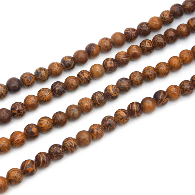 

Natural Calligraphy Miriam Stone Elephant Skin Jasper Beads Strand Round Shape 6/8/10/12mm For Making Jewelry DIY Bracelet