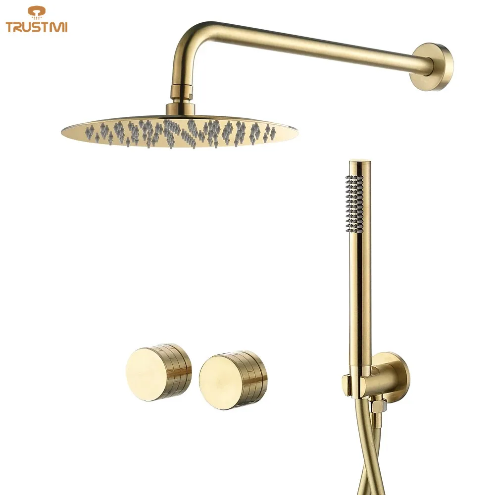 

Bathroom Bath Faucet Brass Diverter Mixer Tap Set Black Rain Fall Valve System Kit Hand held 10"Shower Head Wall Arm