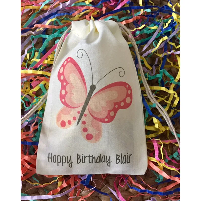 10 Butterfly Party Favors bag customize birthday gift bags bachelorette welcome muslin bags bridal treat bag hen party kit bag