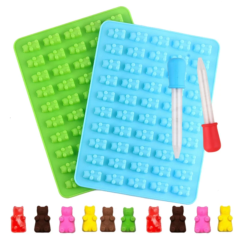 50/20 Cavity Bear Snake Silicone Molds Gummy Jelly Candy Chocolate Mold Cake Decorating Tools DIY Baking Moulds With Dropper