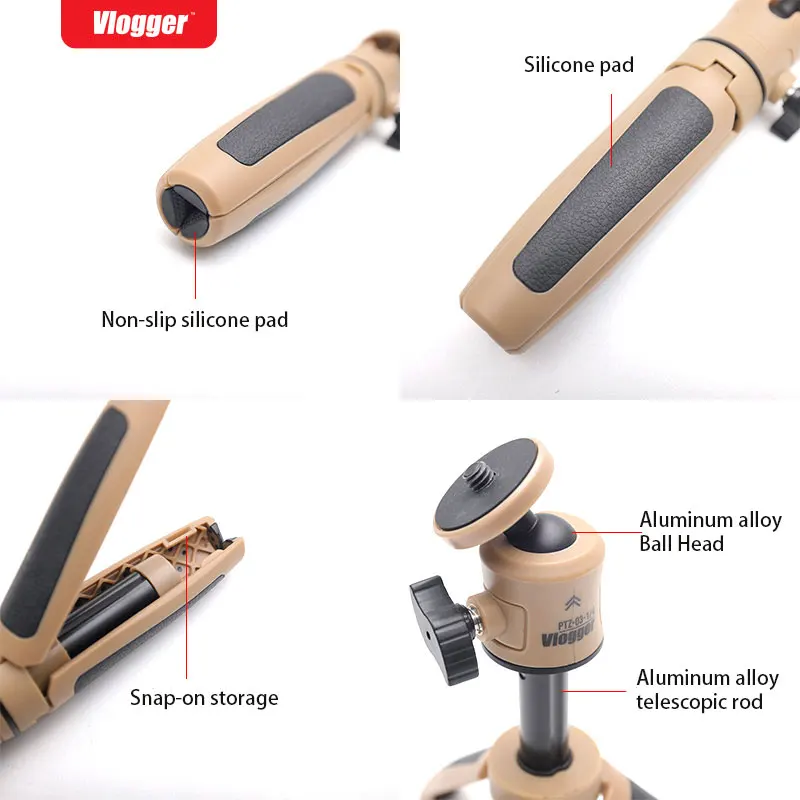 Vloger-ミニポータブル伸縮式三脚,自撮り棒,ボールヘッド付き,アクションカメラ用電話