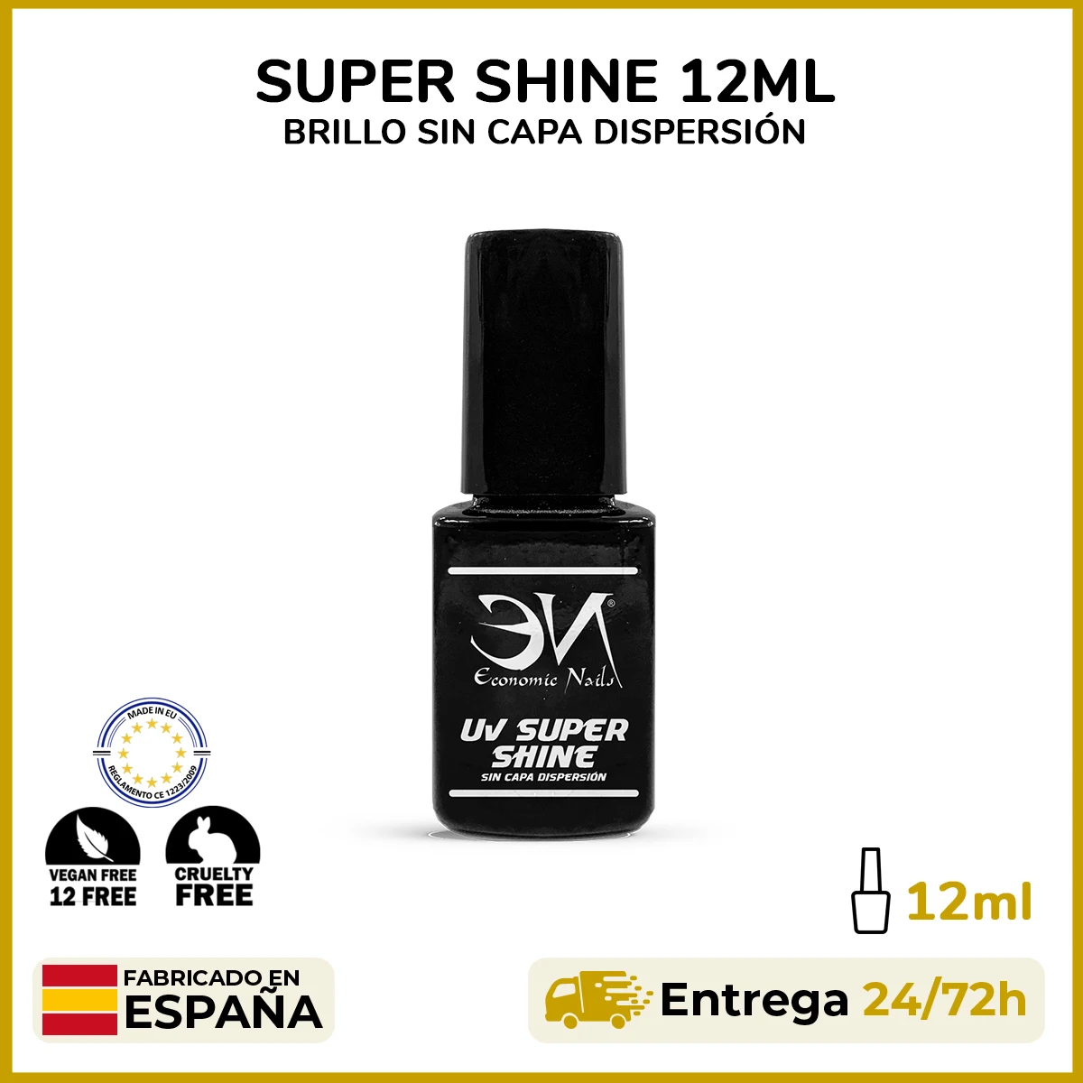 In UV Super Shine (no scattering layer) 12ml for Gel NAILS, acrylic or semi-permanent enamel-no sticky coating-Vegan-Cruelty Free