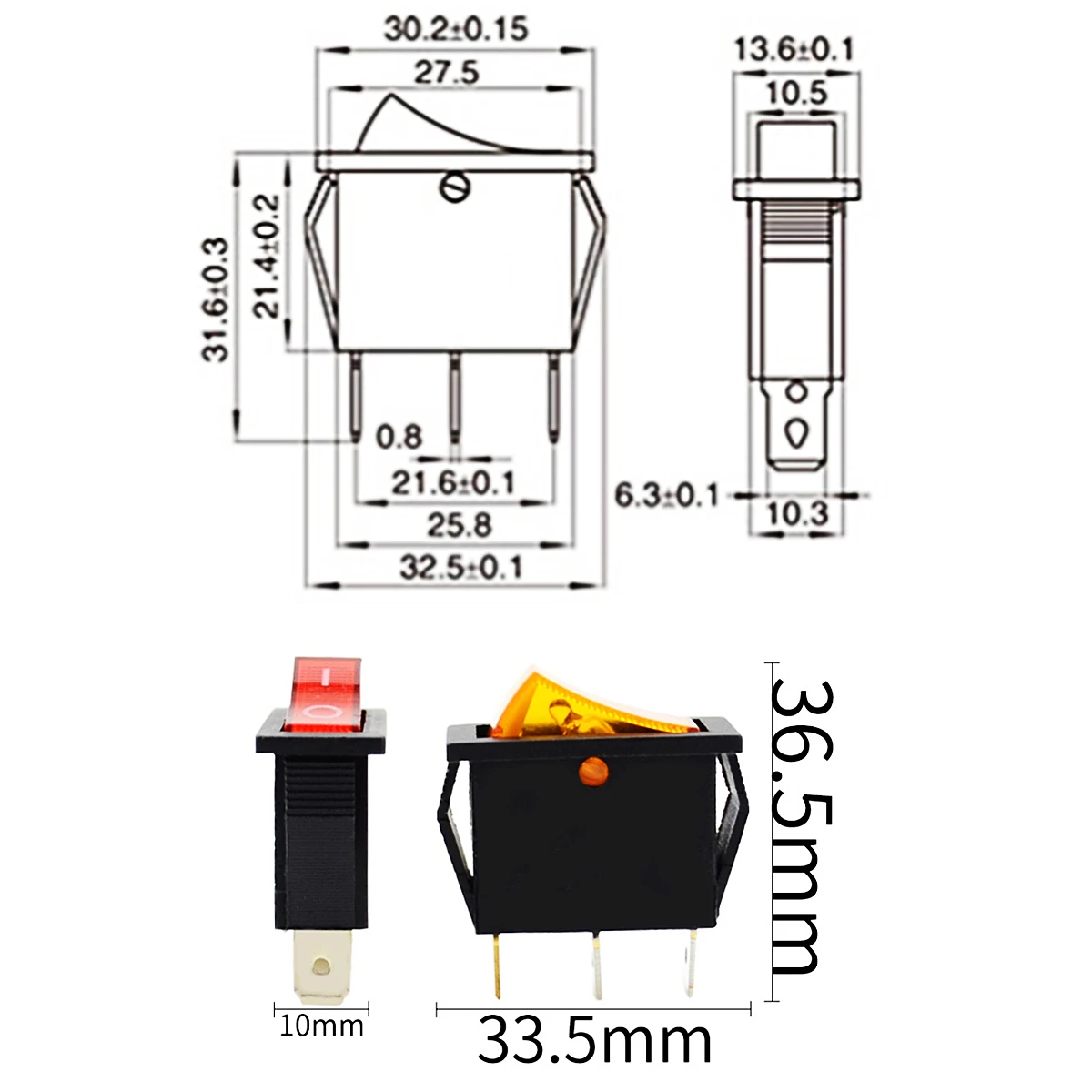 KCD3 Rocker Switch ON-OFF 2 Position 2 Pin 3 Pin Elektrische Ausrüstung Mit Licht Power Taste 16A 250VAC 20A 125VAC