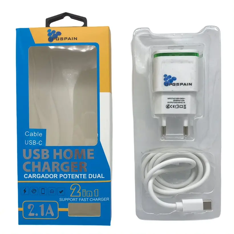 Cargador de Casa Blanco con cable y puerto USB Tipo C Para Samsung Galaxy Cargador Potente Dual Envió Gratis desde españa