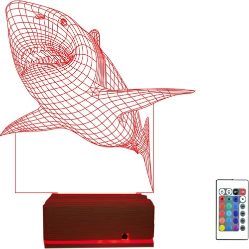 Algelsin 3D 3 Dimensional LED Shark Design 16 Color Operated Desk Lamp