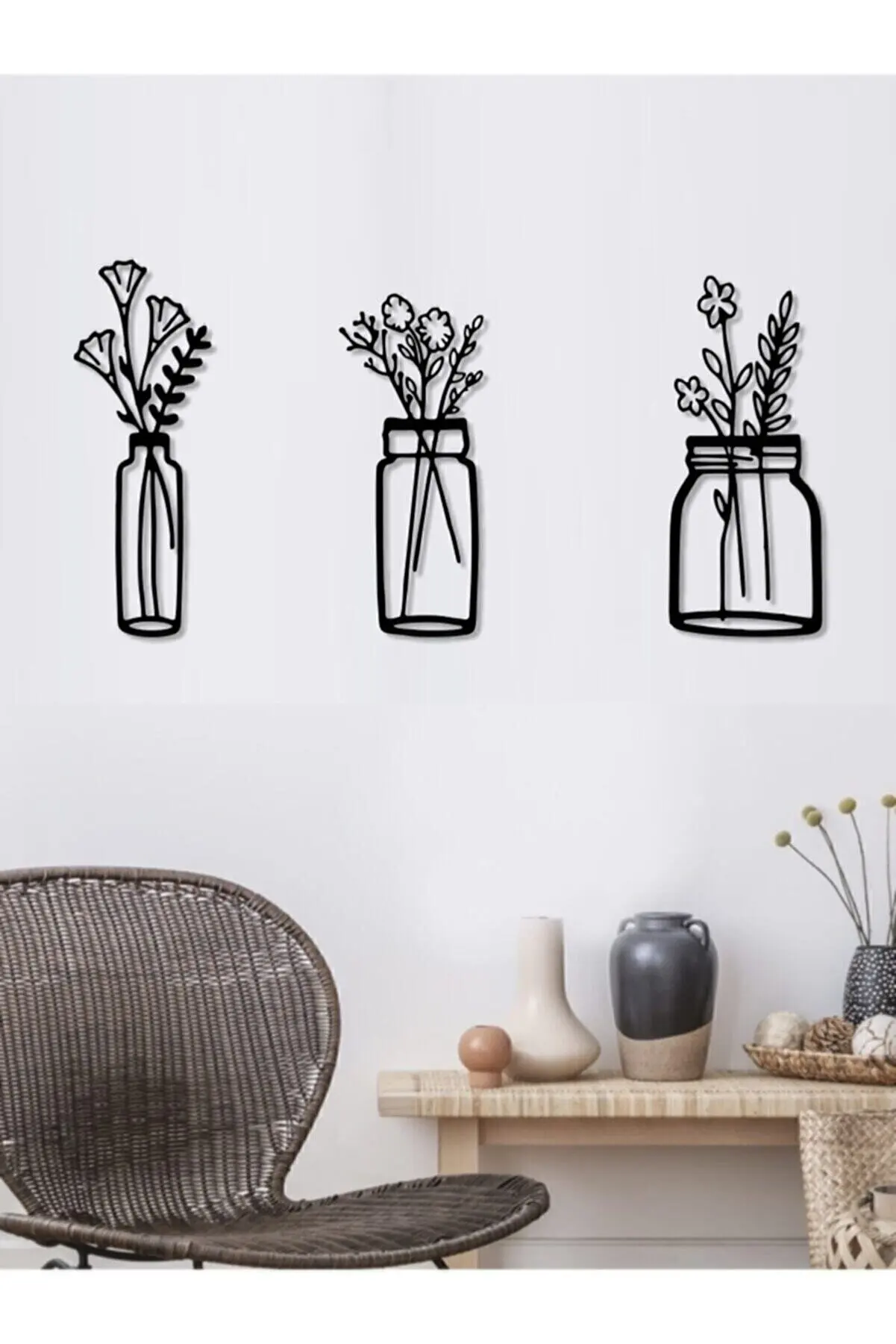 

Nordic Wooden Wall Art Decor Cactus Flower Vase Black Color Modern Nature Desert Home Office New 3D Creative Stylish Living Room