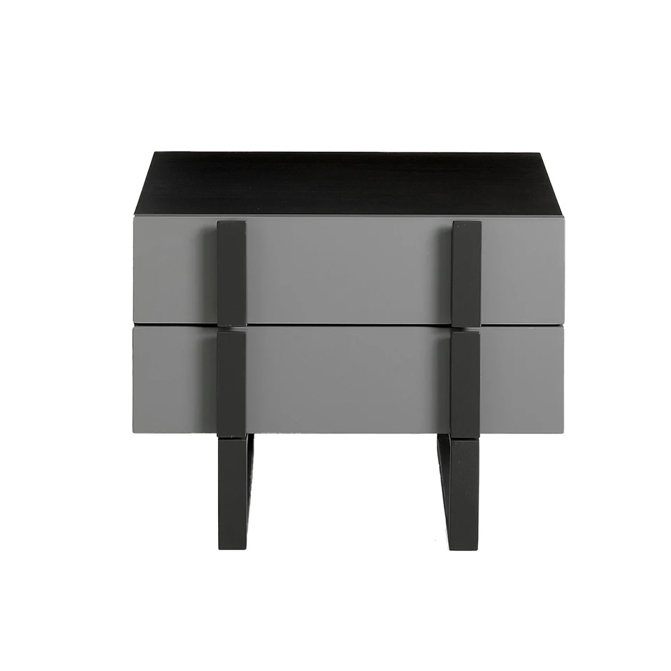 Night table 7061 Angel Cerdá-night table in oak veneer painted in wenge with drawers lacquered in gloss gray and solid steel base painted in dark gray epoxy.