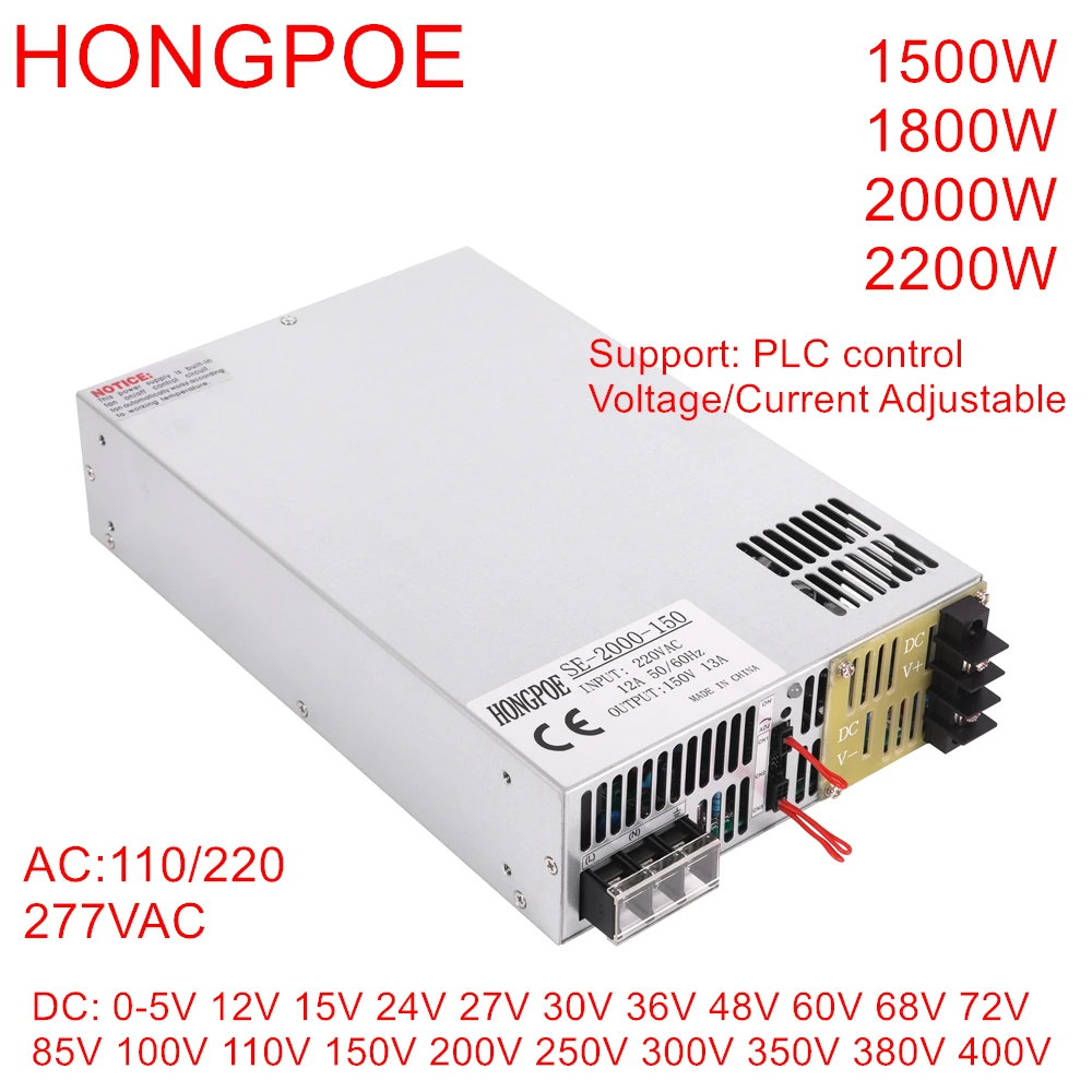 

Adjustable 1500W 1800W 2000W 2200W Switching Power Supply 0-12V 24V 30V 36V 48V 60V 72V 85V 110V 200V 250V300V 350V 380V 110/220