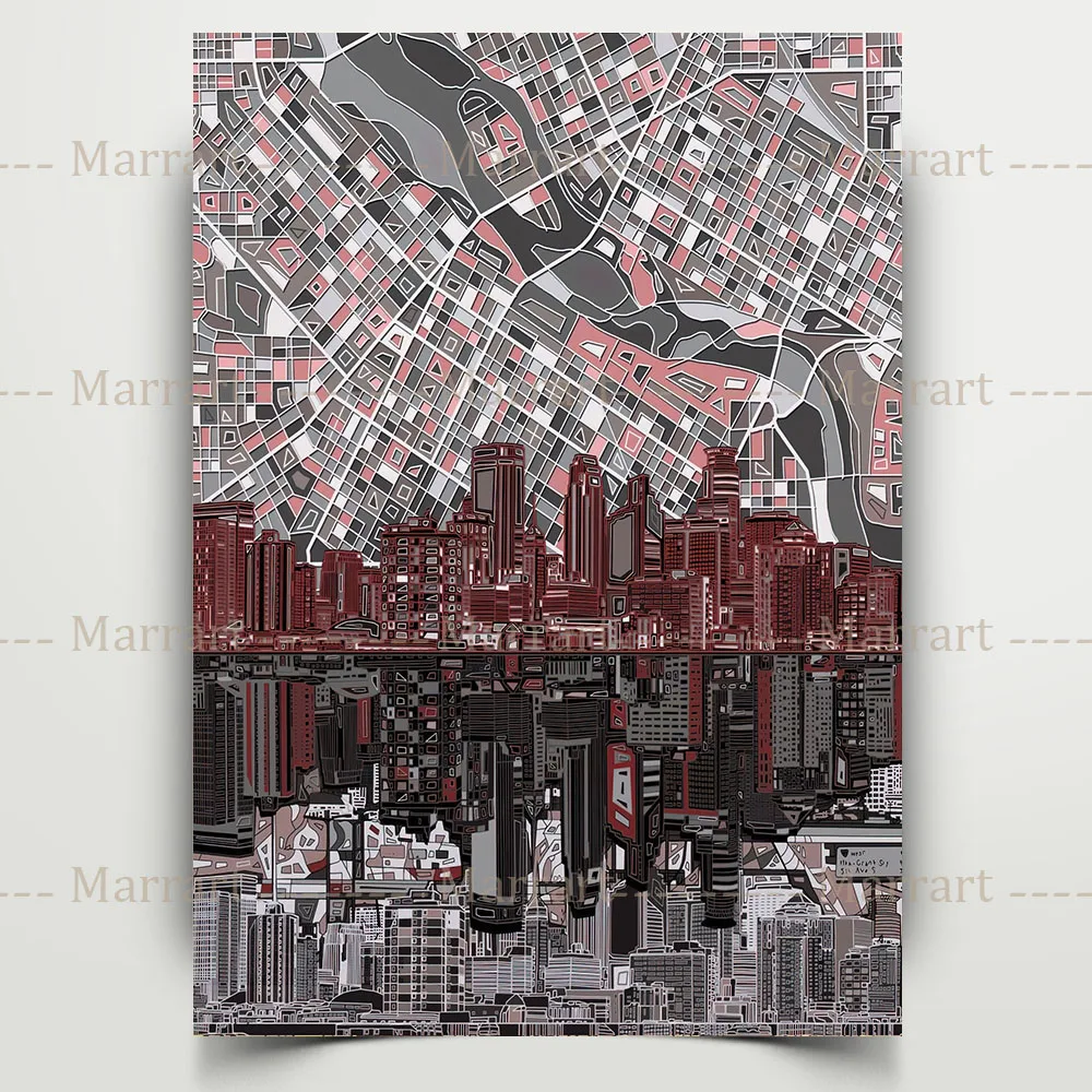 Washington,Paris And Pittsburgh Architectural Landscape Abstract Wall Art Print Minneapolis Urban Scenery Travel Poster Prints