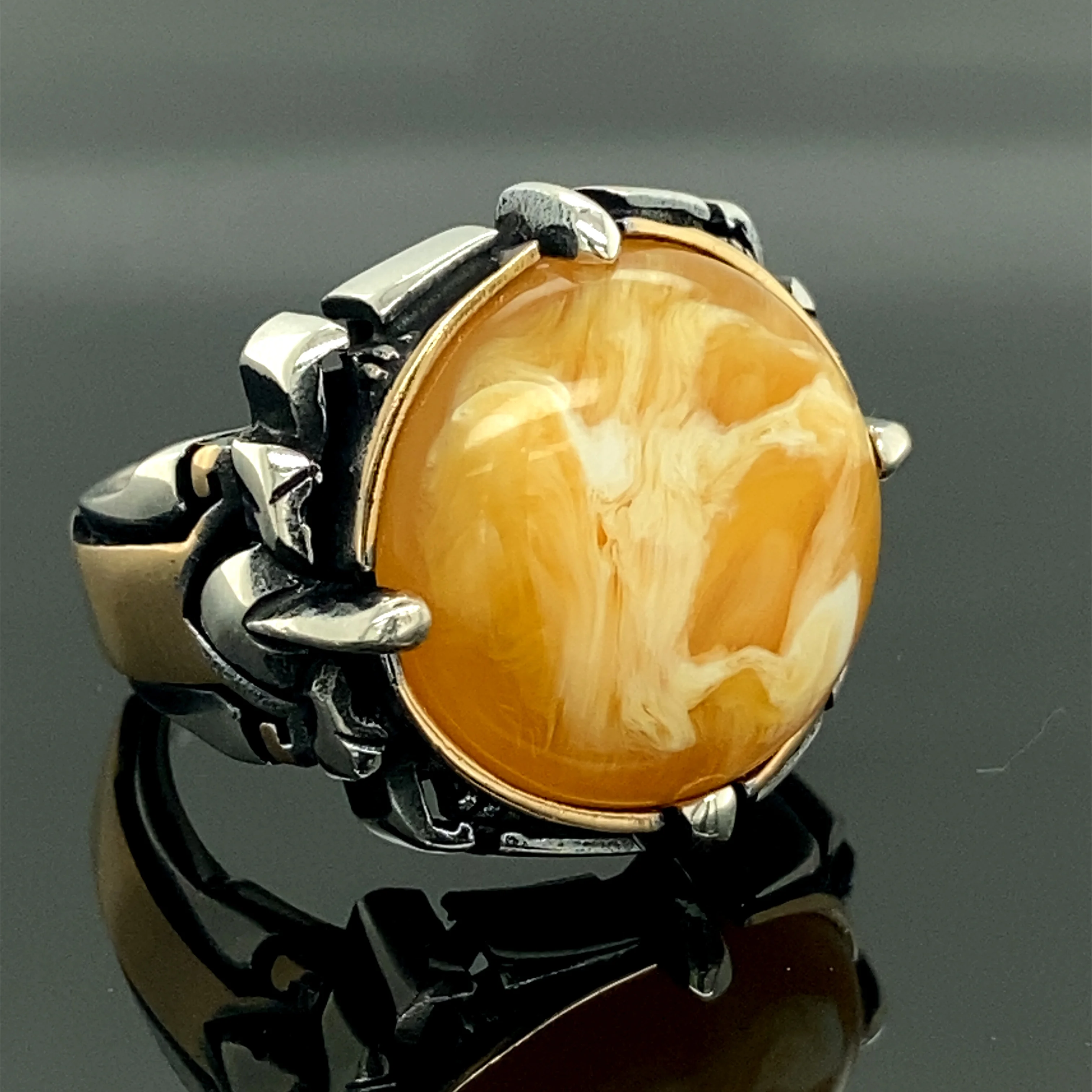 Men Silver Handmade , Amber Stone Ring, Turkısh Handmade Ring ,Silver Amber Stone Men's Ring, Ottoman Jewelry Hand Made.