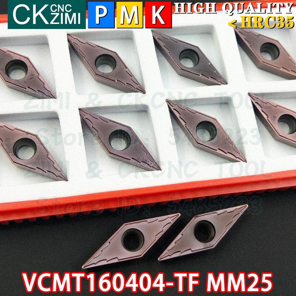 10PCS VCMT160404-TF MM25 VCMT 160404 TF MM25 Inserções de carboneto Ferramentas de pastilhas de torneamento externo TNMG CNC mecânico Torno de metal Ferramentas de corte para aço