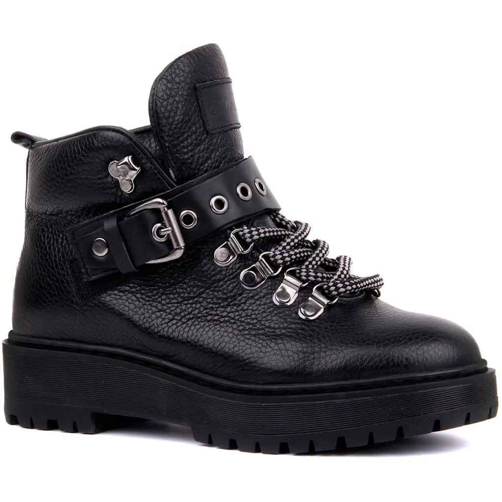 Sepatu Bot Wanita Bertali Kulit Hitam Layar-lakers